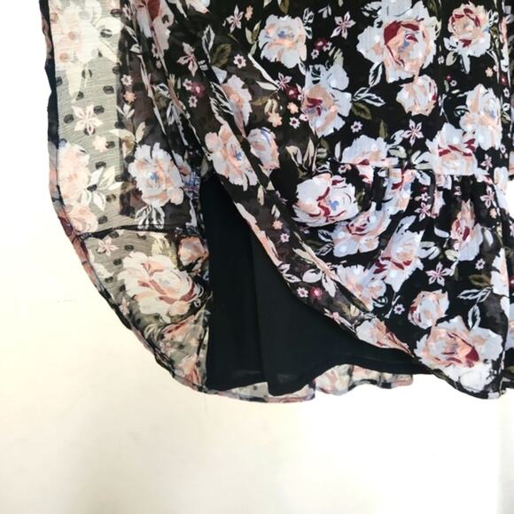 ONE HART Black Teal Floral V Neck Bell Sleeves Ruffle Hem Mini Dress Size M - Picture 9 of 13